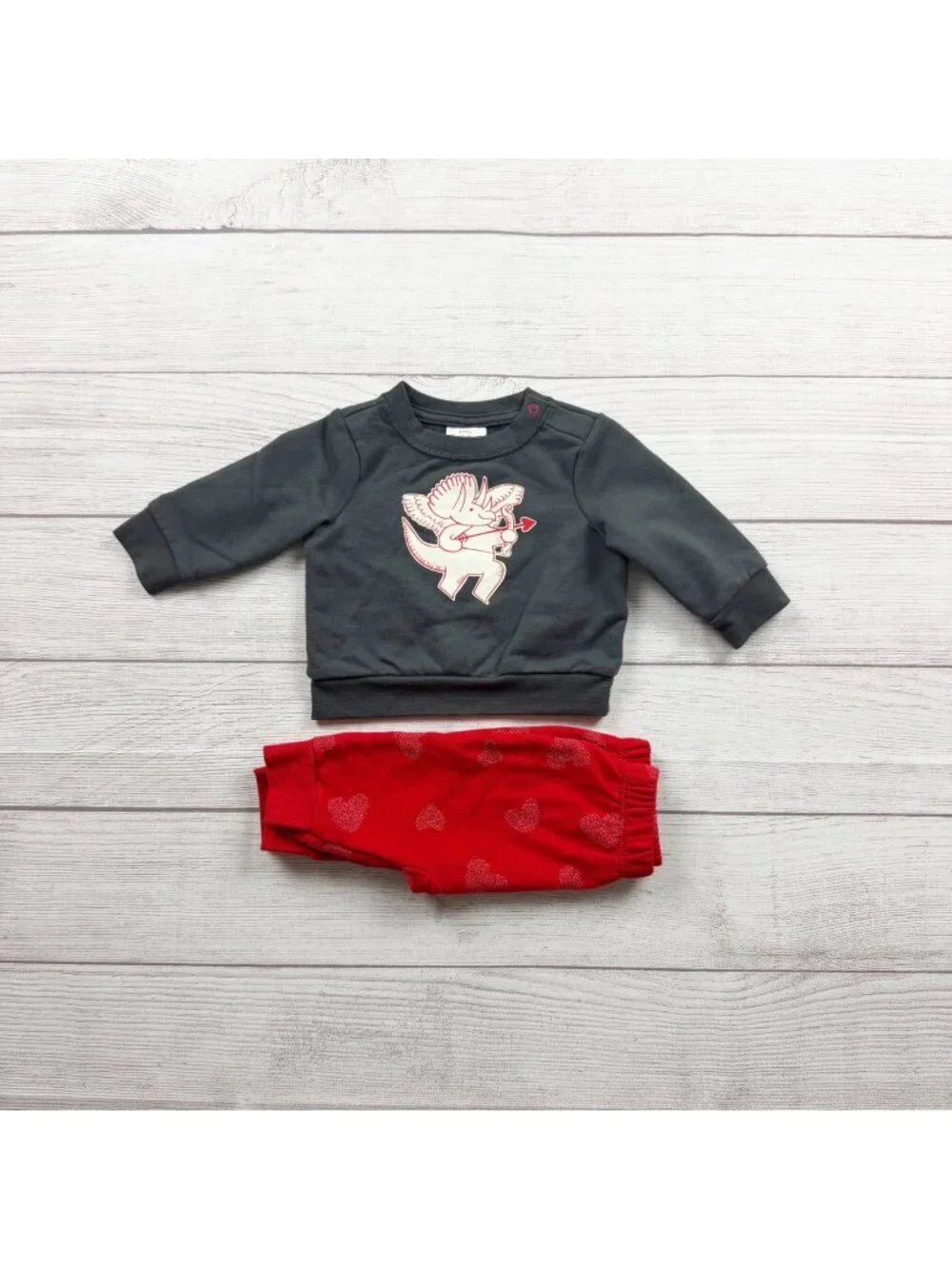 Cat & Jack Baby Outfit Cupid Dino Sweatshirt Heart Pants Set 0-3 Months